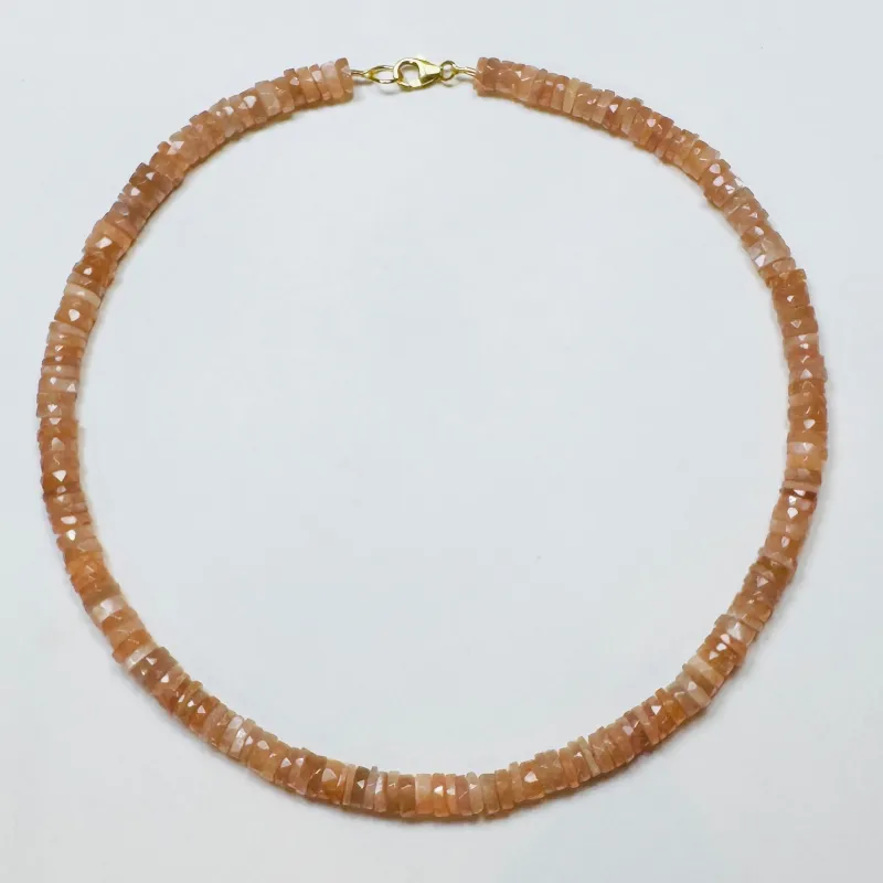 peach moonstone heishi cut necklace sold by Theodosia