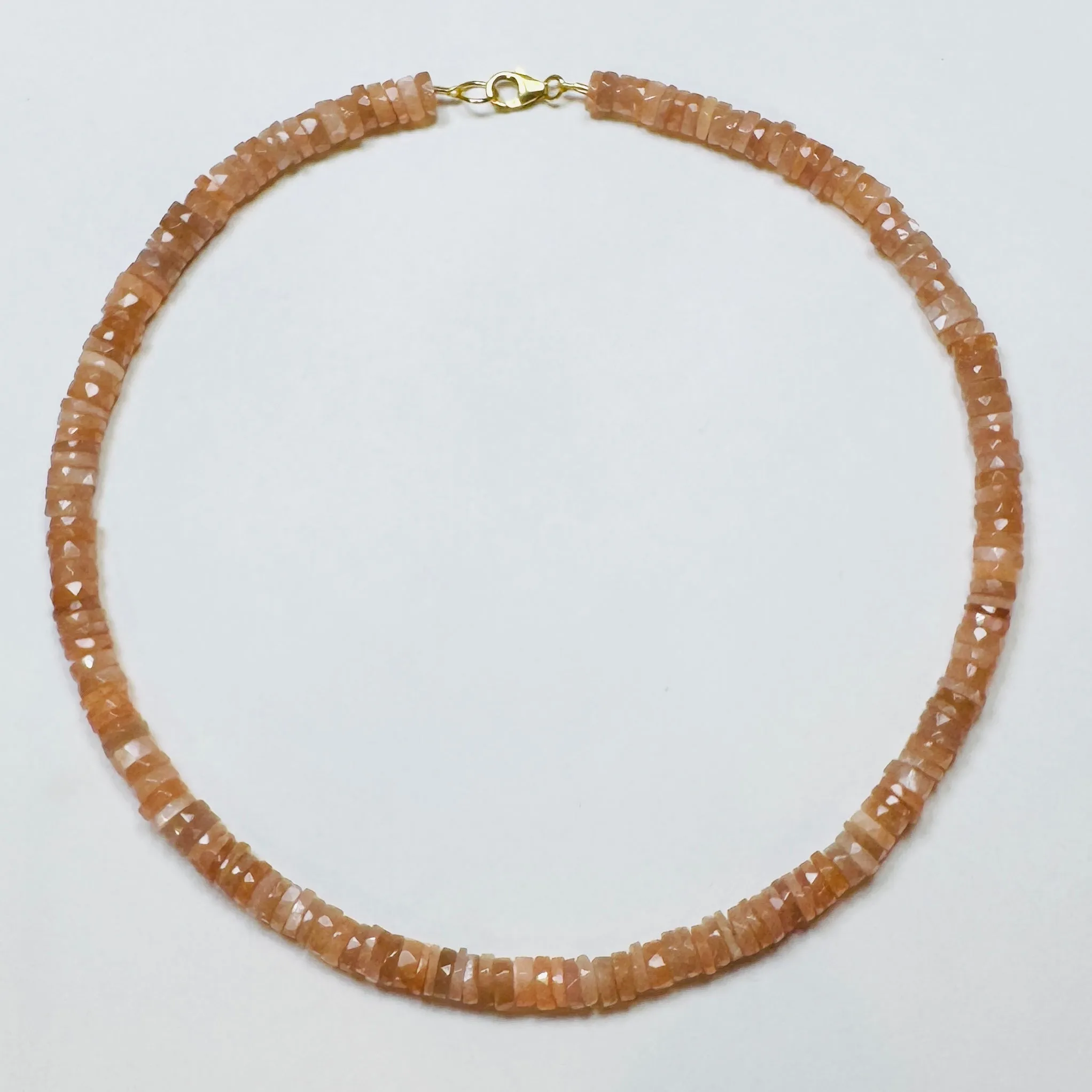 peach moonstone heishi cut necklace sold by Theodosia