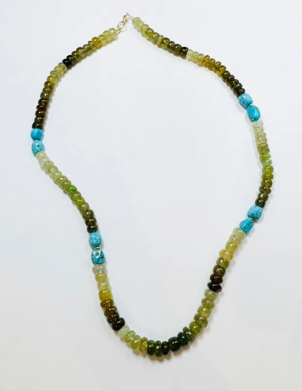 grossular garnet and turquoise necklace sold by Theodosia