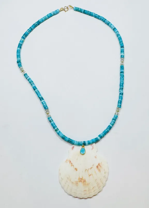 turquoise and moonstone necklace with shell sold by Theodosia