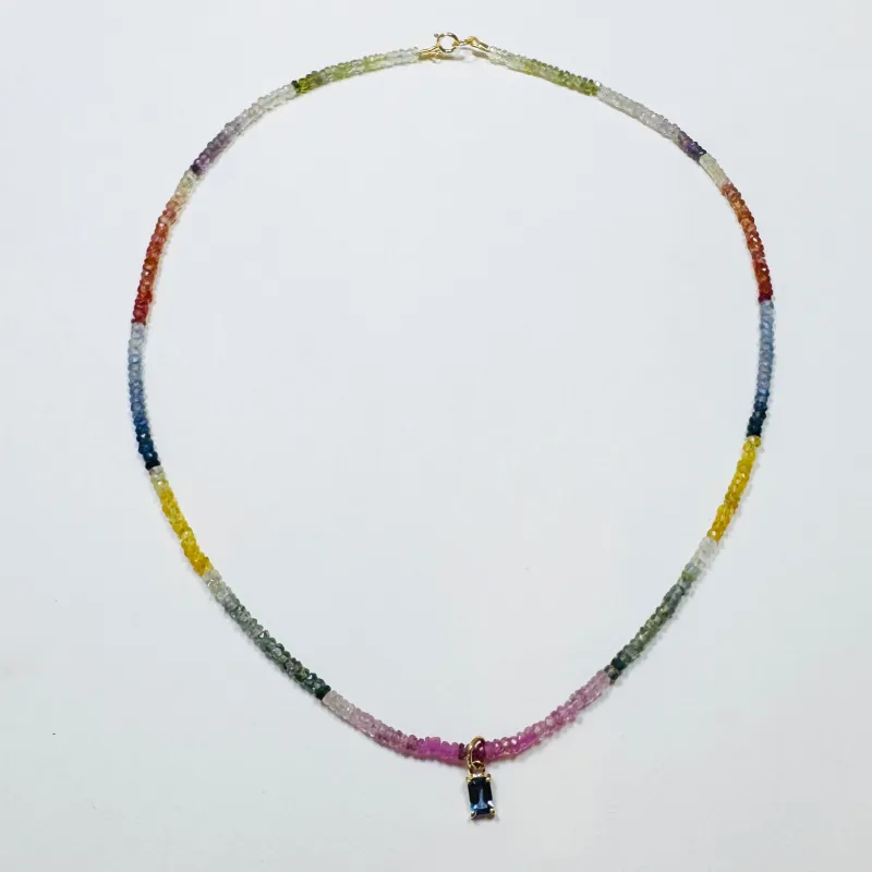 rainbow sapphire necklace with sapphire charm sold by Theodosia