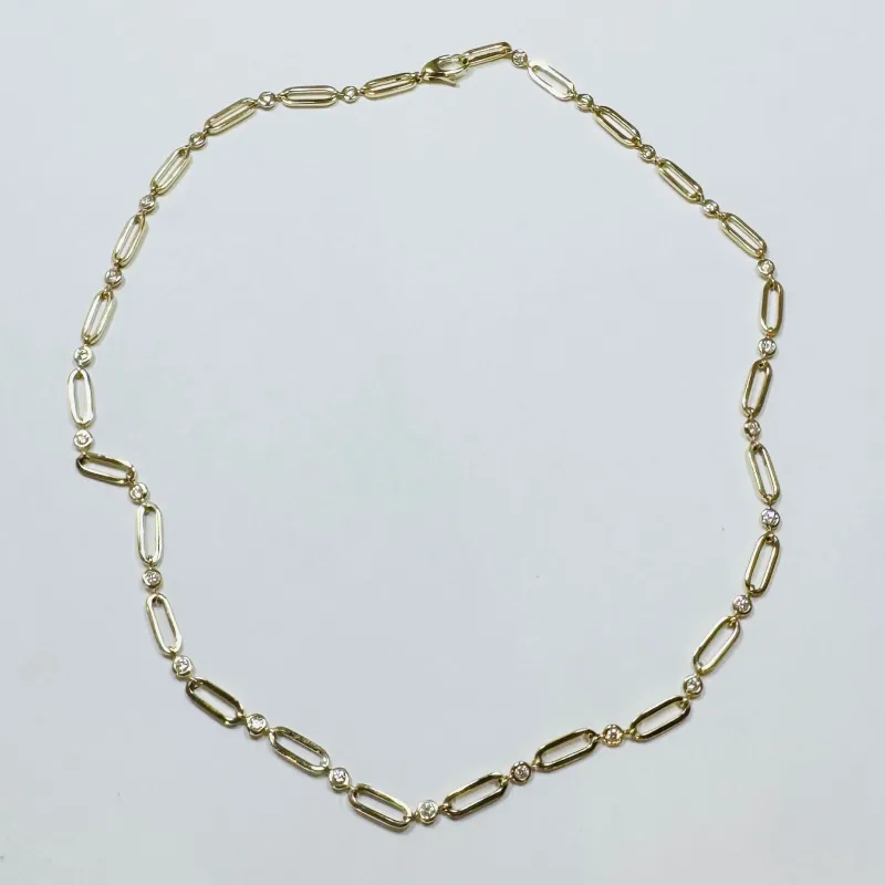 bezel set diamond paperclip necklace sold by Theodosia