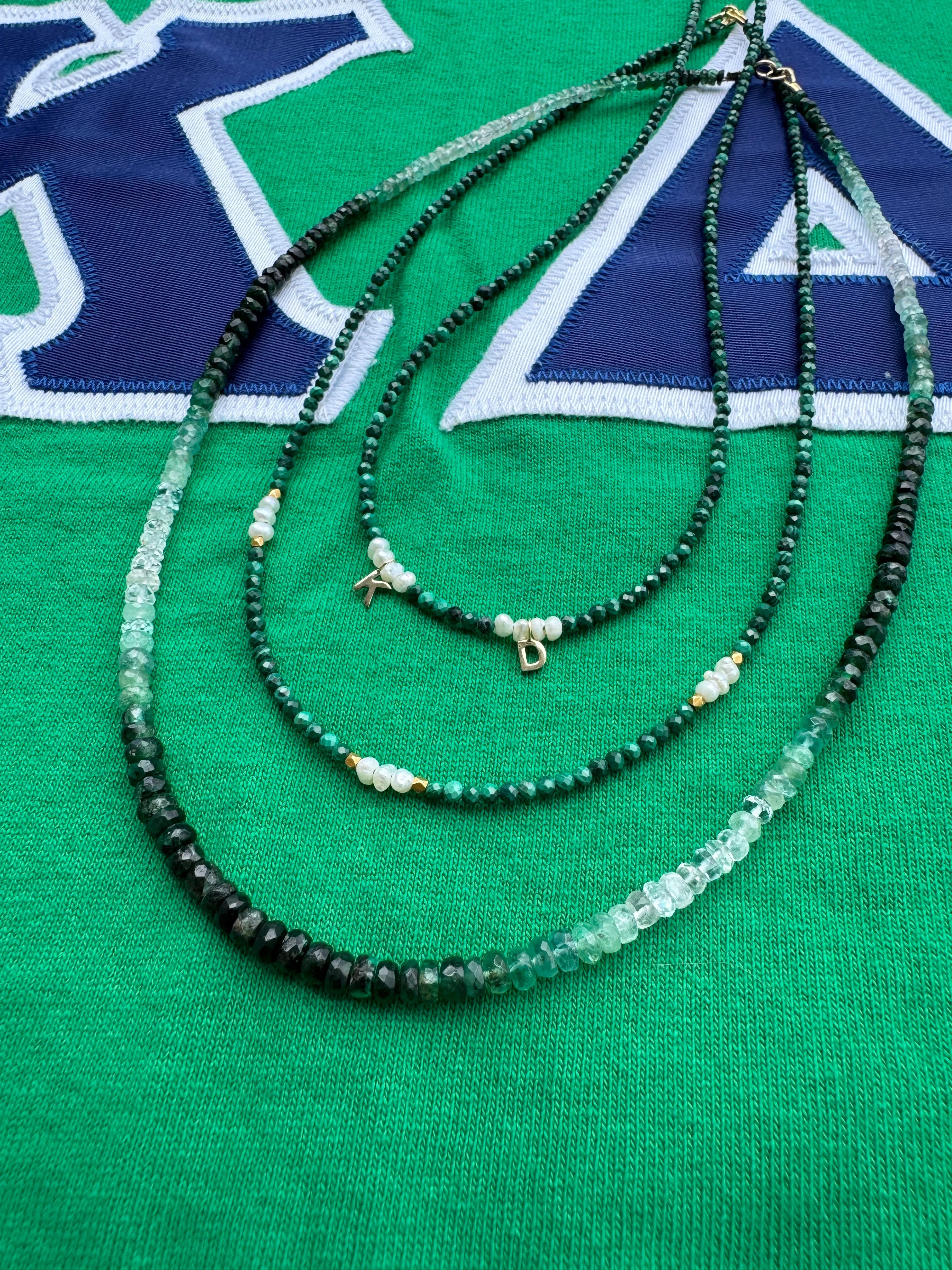 delicate malachite necklace with pearls and gold nuggets sold by Theodosia product image thumbnail 2