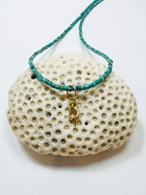 delicate turquoise necklace with FU charm made by Theodosia