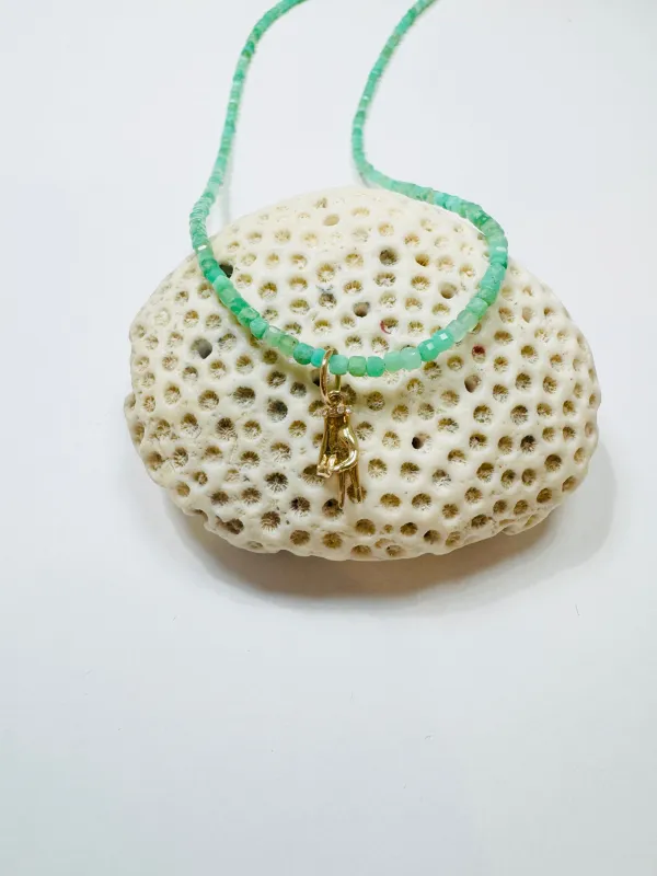 delicate chrysoprase block necklace with peace charm sold by Theodosia