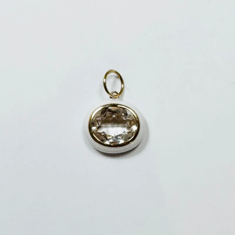 white topaz and white enamel pendant sold by Theodosia