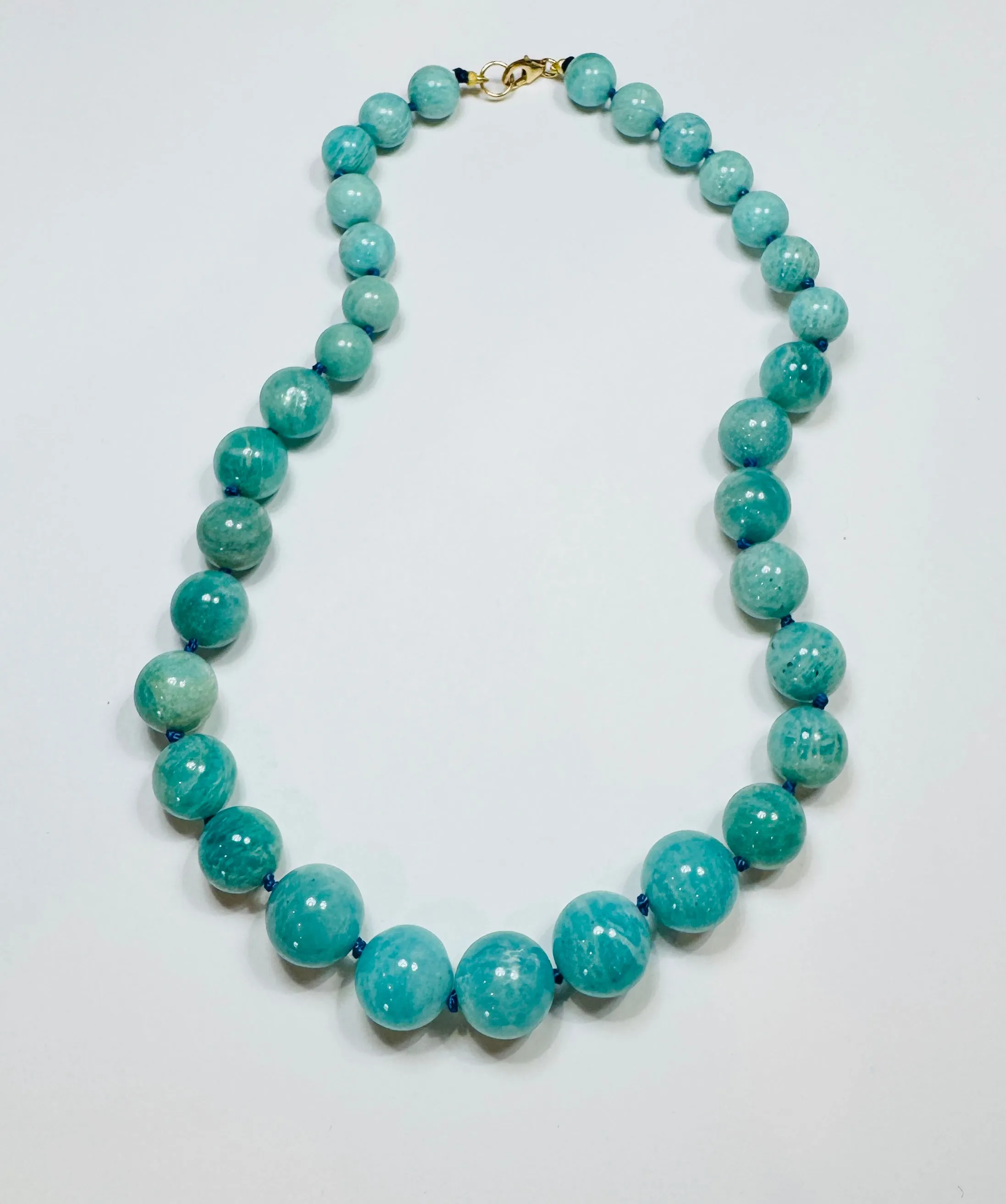 knotted gumball amazonite necklace sold by Theodosia