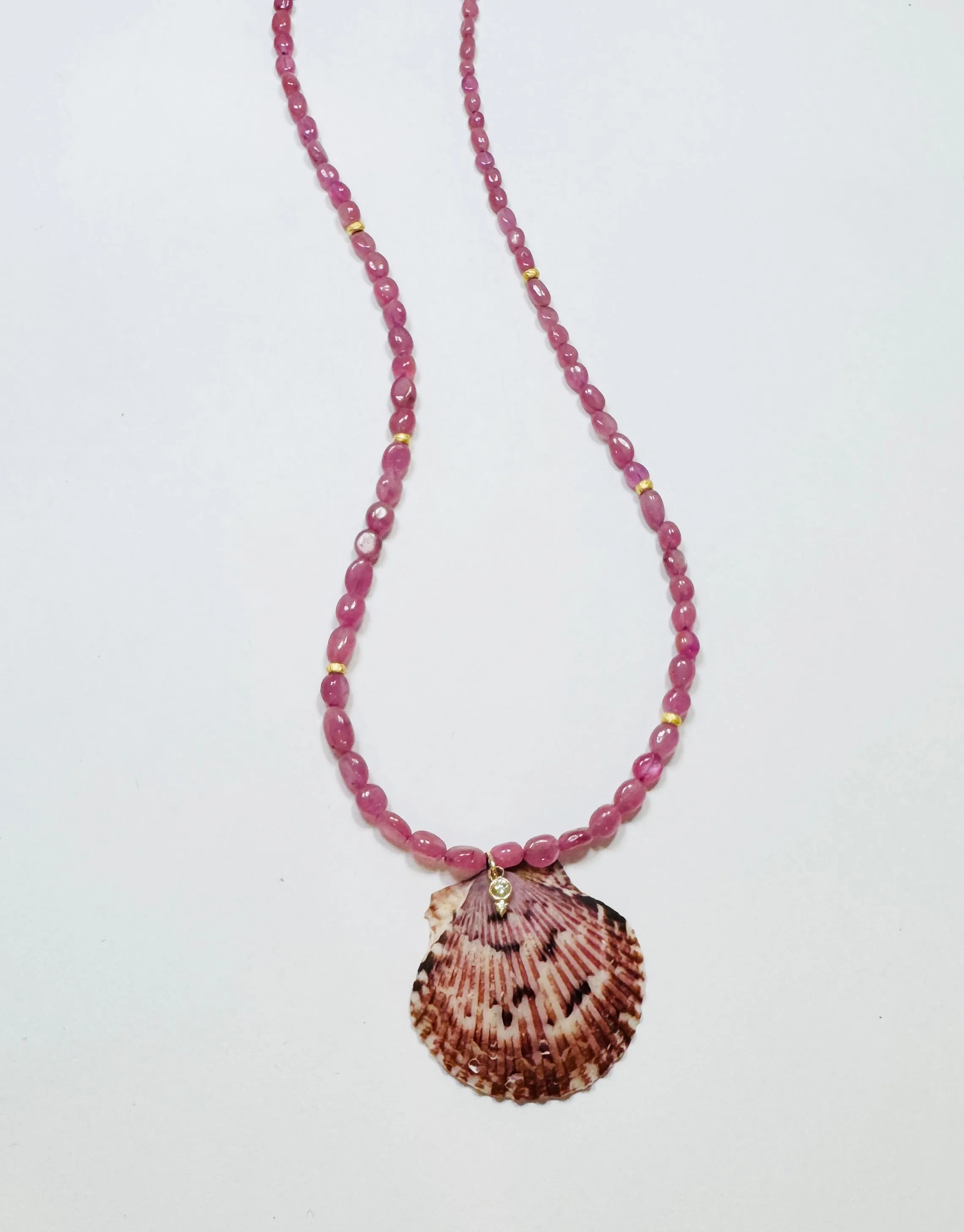 pink sapphire necklace with shell pendant sold by Theodosia product image thumbnail 2