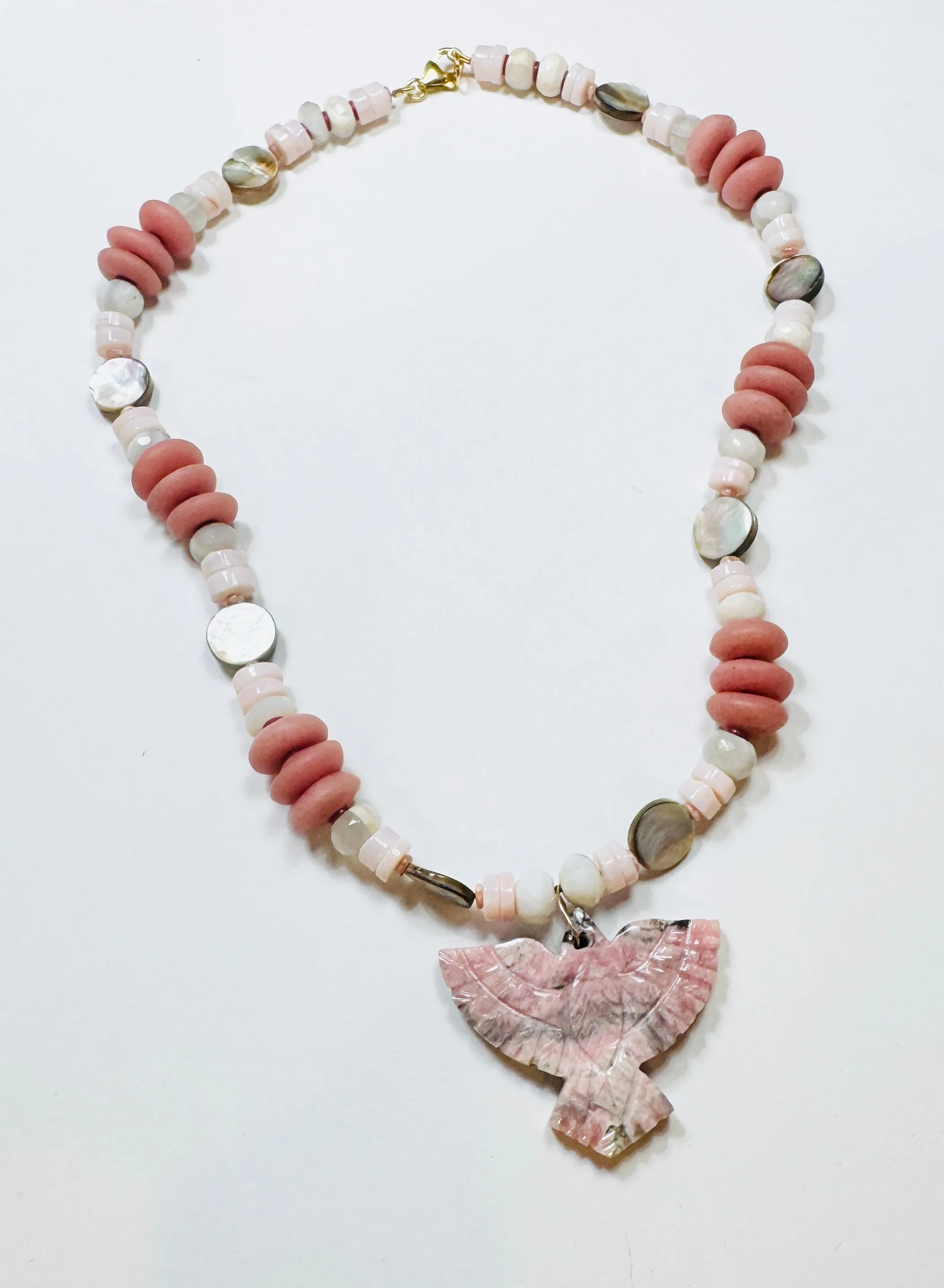 eagle necklace, pink opal sold by Theodosia