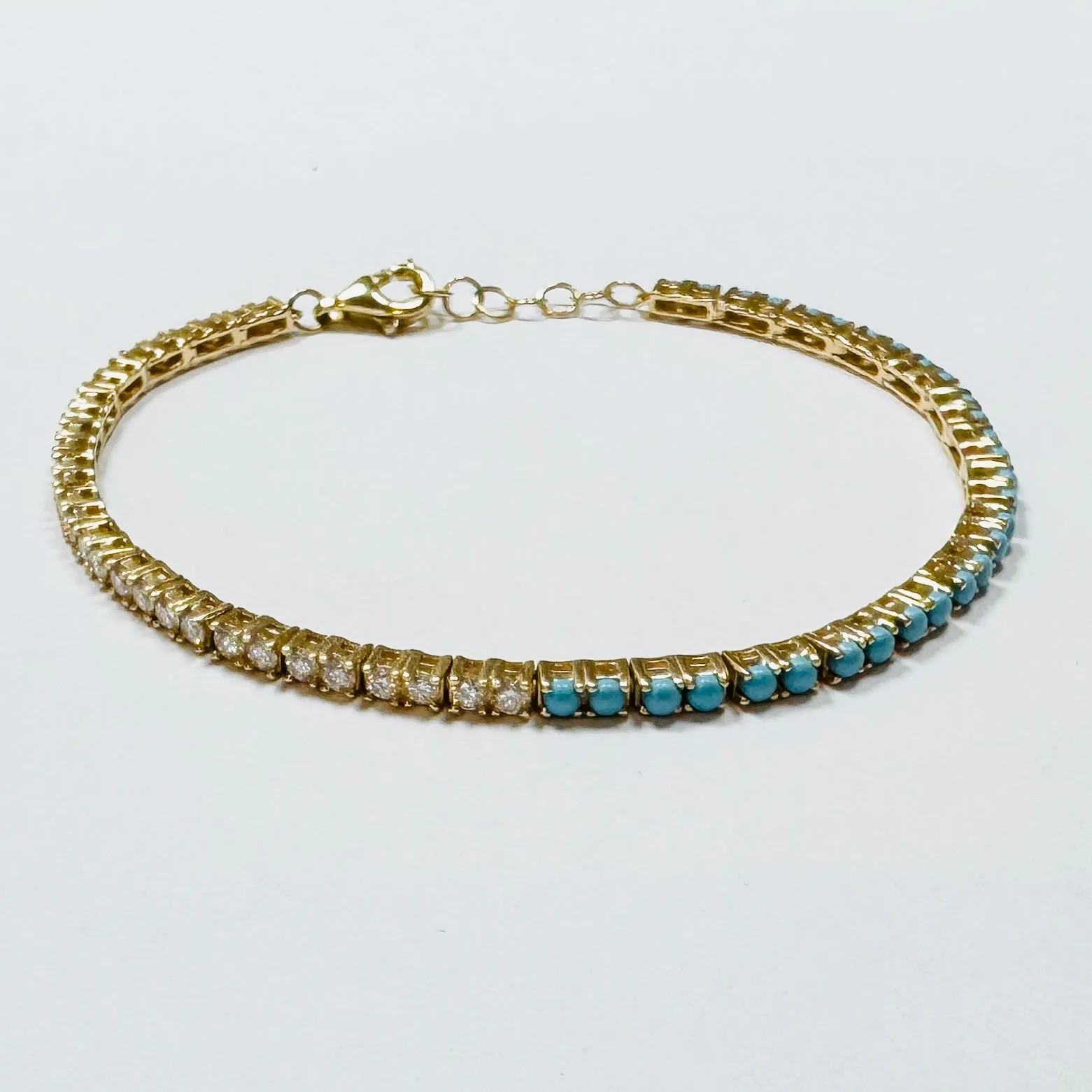turquoise and diamond tennis bracelet sold by Theodosia