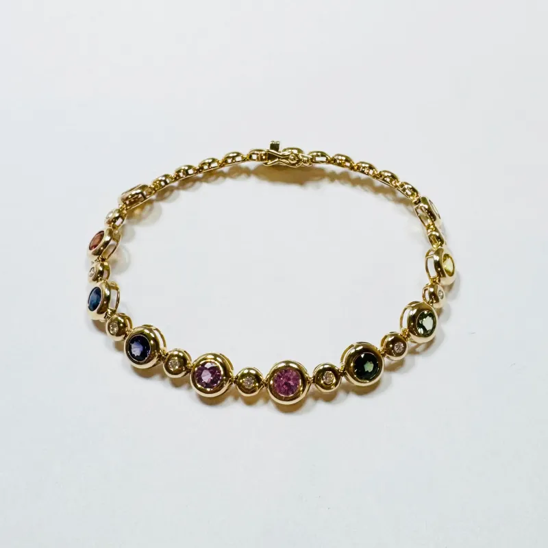 bubble bezel rainbow sapphire bracelet sold by Theodosia