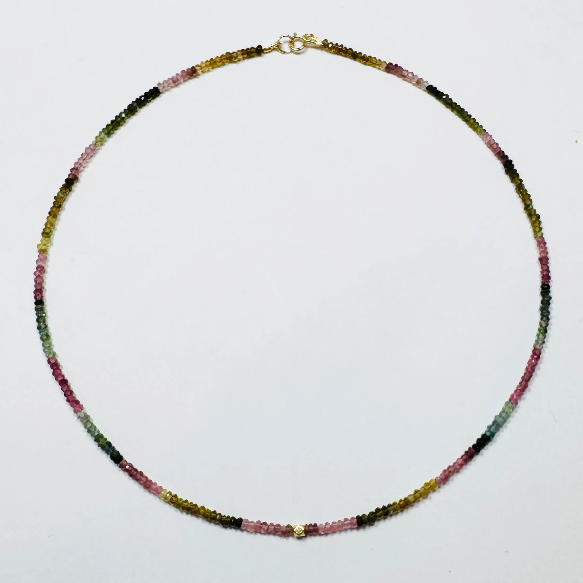 delicate tourmaline necklace with diamond block bead sold by Theodosia