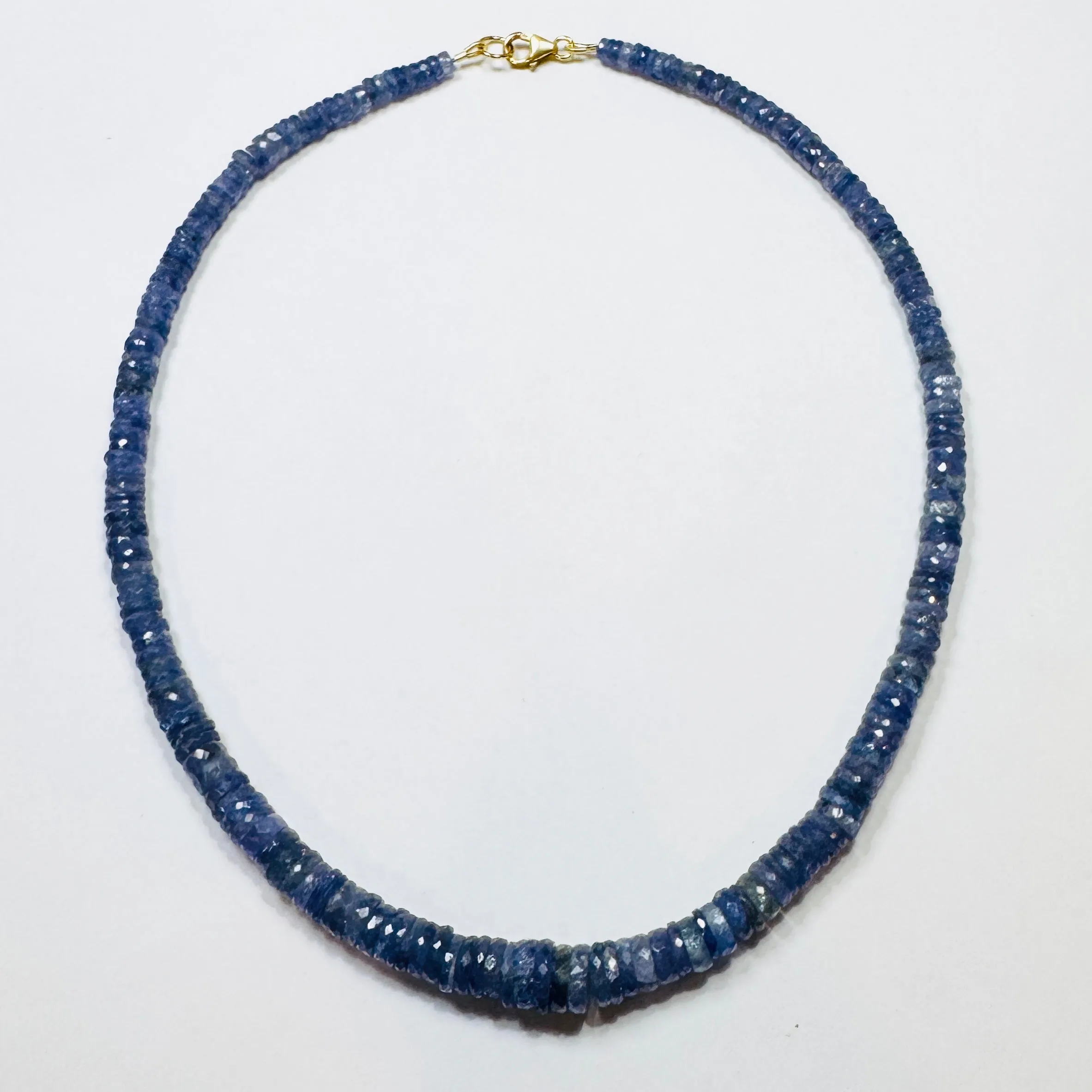 tanzanite heishi necklace with spacers, graduated sold by Theodosia
