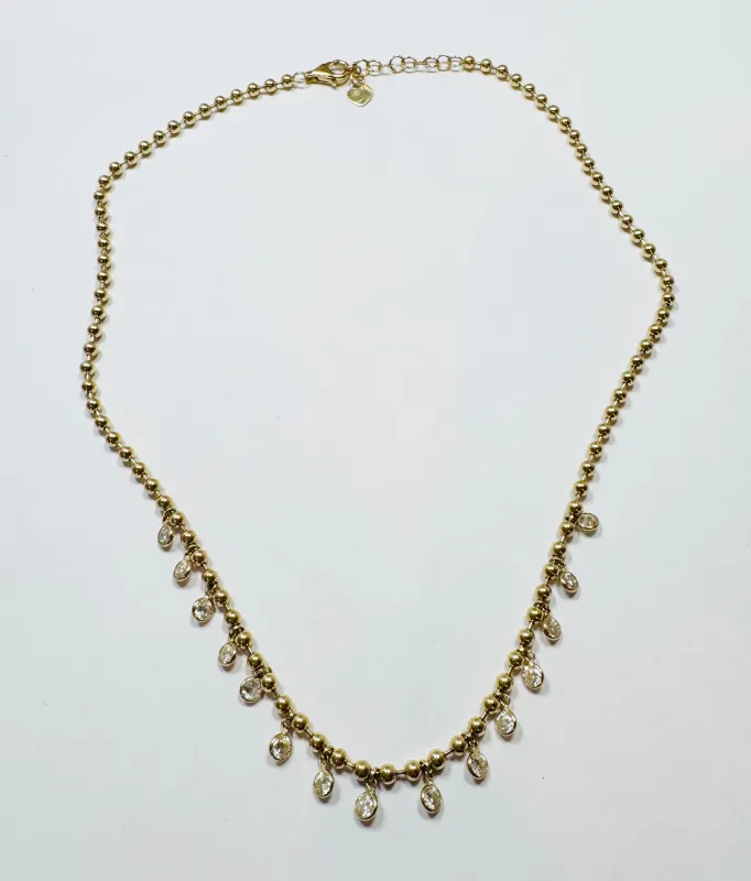 bezel diamond jingle fringe on ball chain sold by Theodosia