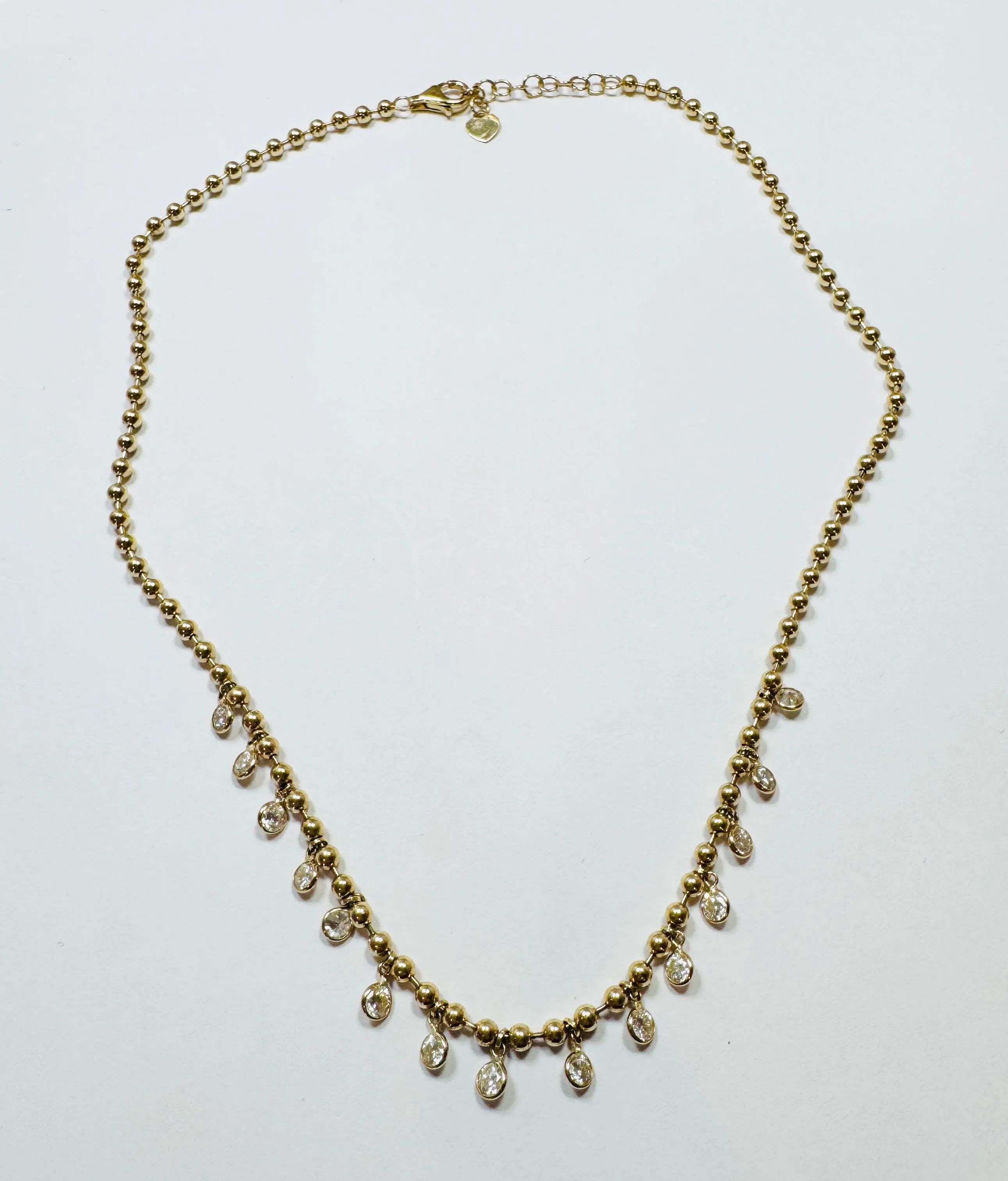 bezel diamond jingle fringe on ball chain sold by Theodosia