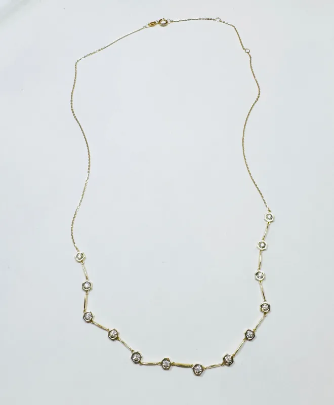 hexagon bezel set diamond necklace sold by Theodosia