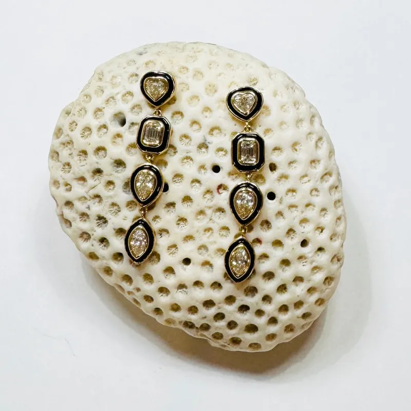 black enamel bezel set diamond earrings sold by Theodosia