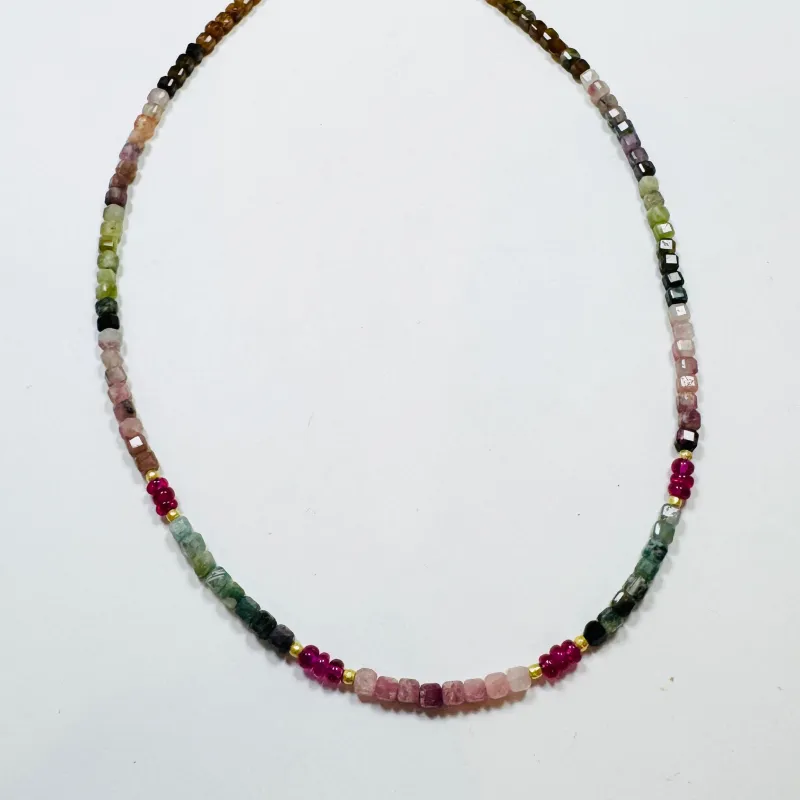 block tourmaline and ruby necklace, 4mm delicate sold by Theodosia