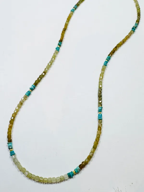 grossular garnet and turquoise necklace, 4mm delicate sold by Theodosia