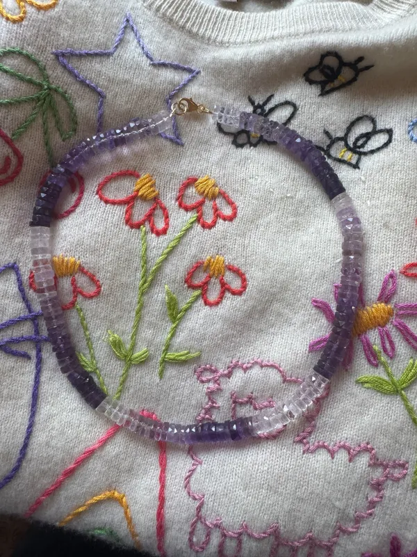 heishi cut shaded amethyst necklace sold by Theodosia