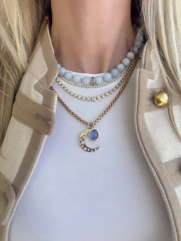 gumball aquamarine with pastel sapphire bead necklace sold by Theodosia