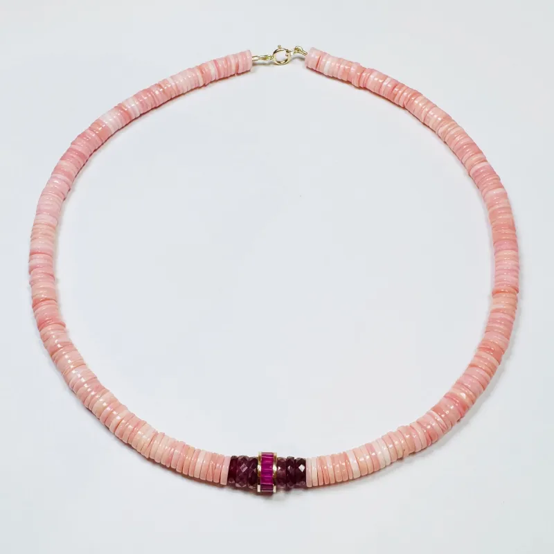 Ruby barrel bead conch necklace, tuckernuck sold by Theodosia