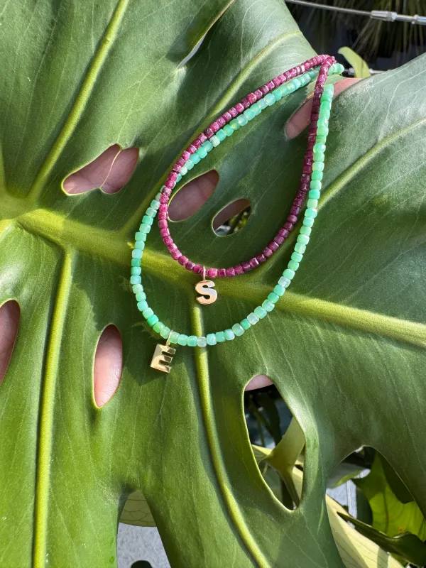 cube gemstone inital necklace made by Theodosia