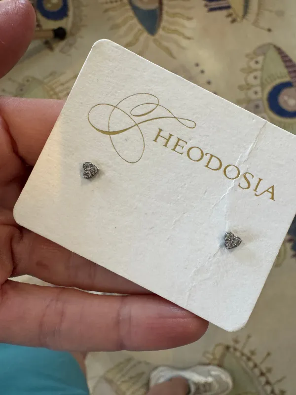 diamond heart studs, silver sold by Theodosia
