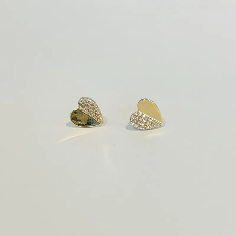 half and half heart studs, large sold by Theodosia
