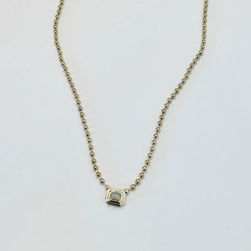 stepped bezel set diamond on ball chain necklace sold by Theodosia