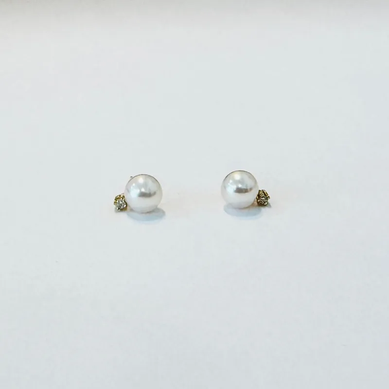 Akoya pearl and diamond studs, 5 mm sold by Theodosia