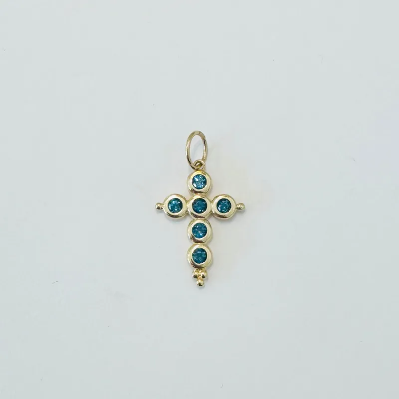 London blue topaz bezel cross pendant made by Theodosia