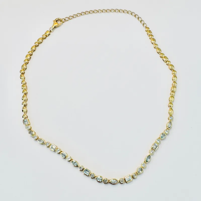 alternating shape aquamarine tennis necklace sold by Theodosia