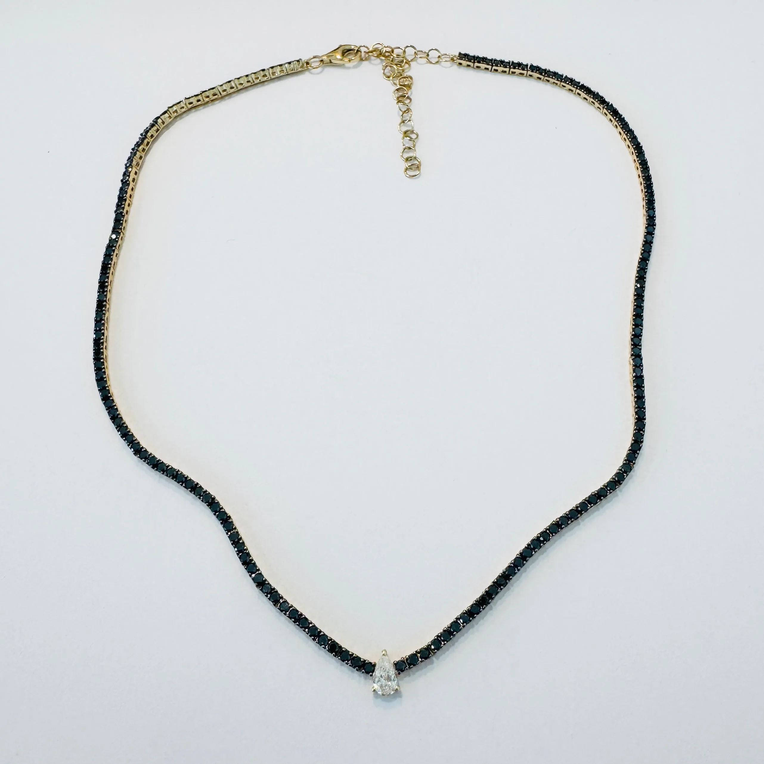 pear white diamond on black diamond tennis necklace sold by Theodosia product image thumbnail 2