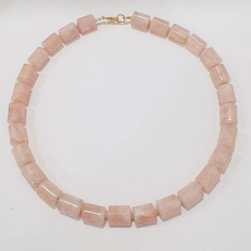 morganite tube necklace made by Theodosia