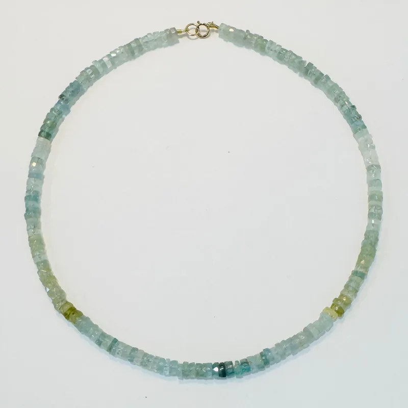color wash aquamarine heishi necklace, 5-6 mm sold by Theodosia