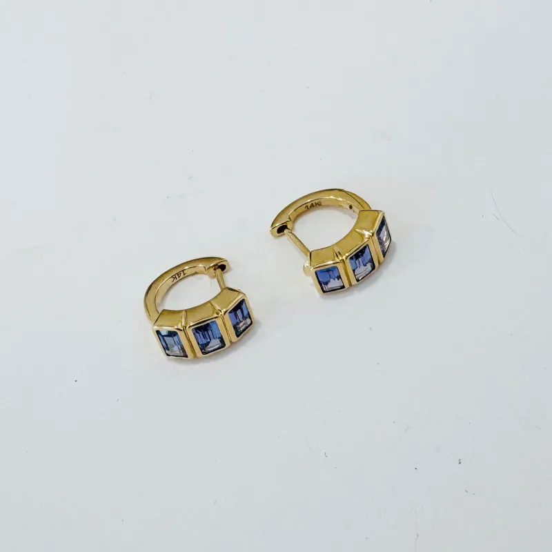 tanzanite block huggies made by Theodosia