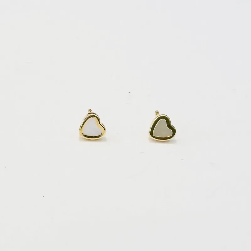 mini mother of pearl heart studs sold by Theodosia