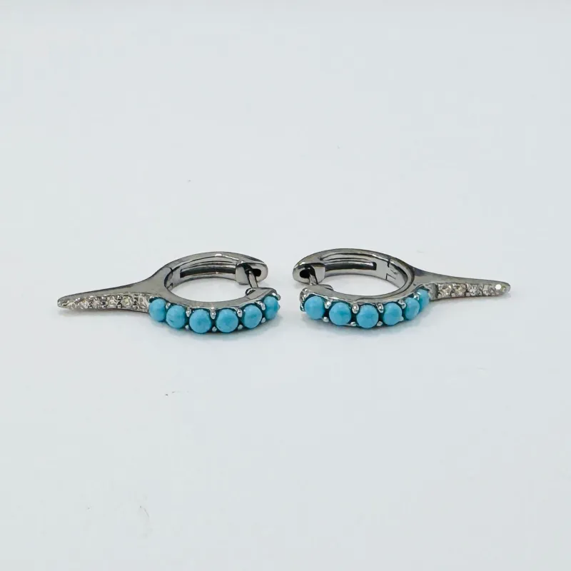 diamond and turquoise spike huggies, silver sold by Theodosia