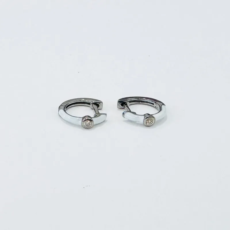 white enamel diamond huggie made by Theodosia