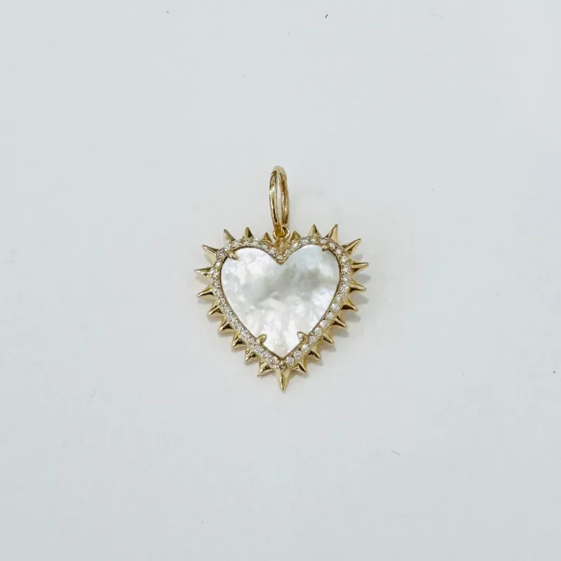 mother of pearl and diamond spike heart pendant made by Theodosia