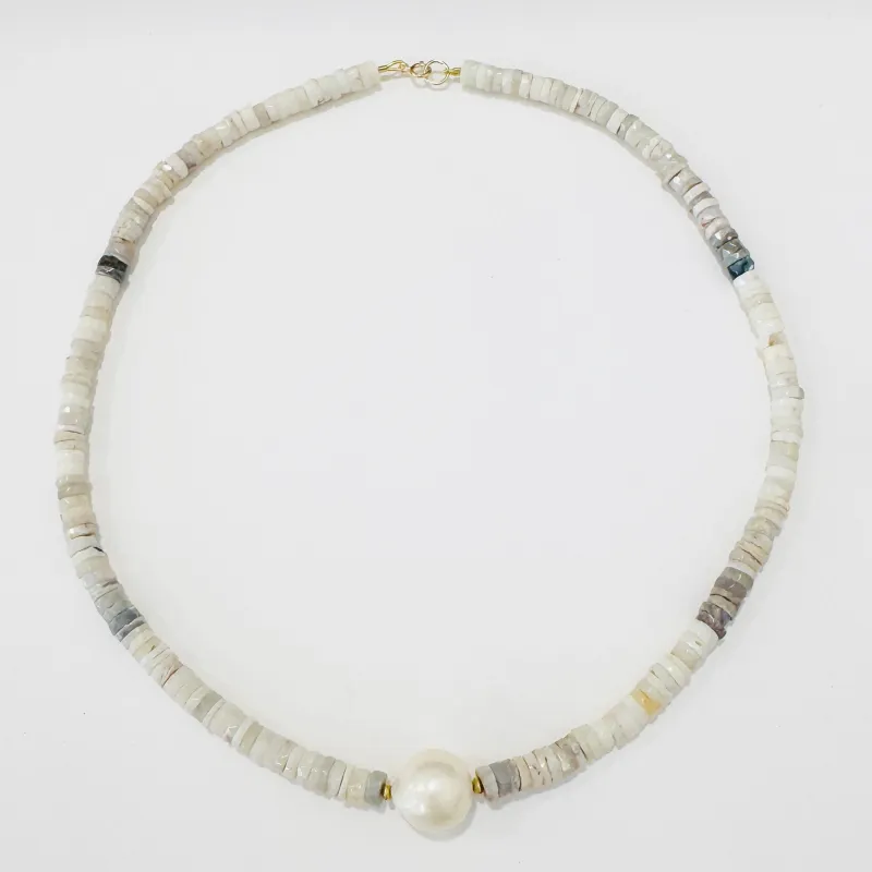 pearl in heishi cut Australian opal candy necklace, faceted sold by Theodosia