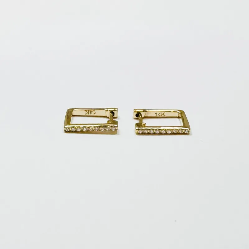 pave diamond square huggies sold by Theodosia