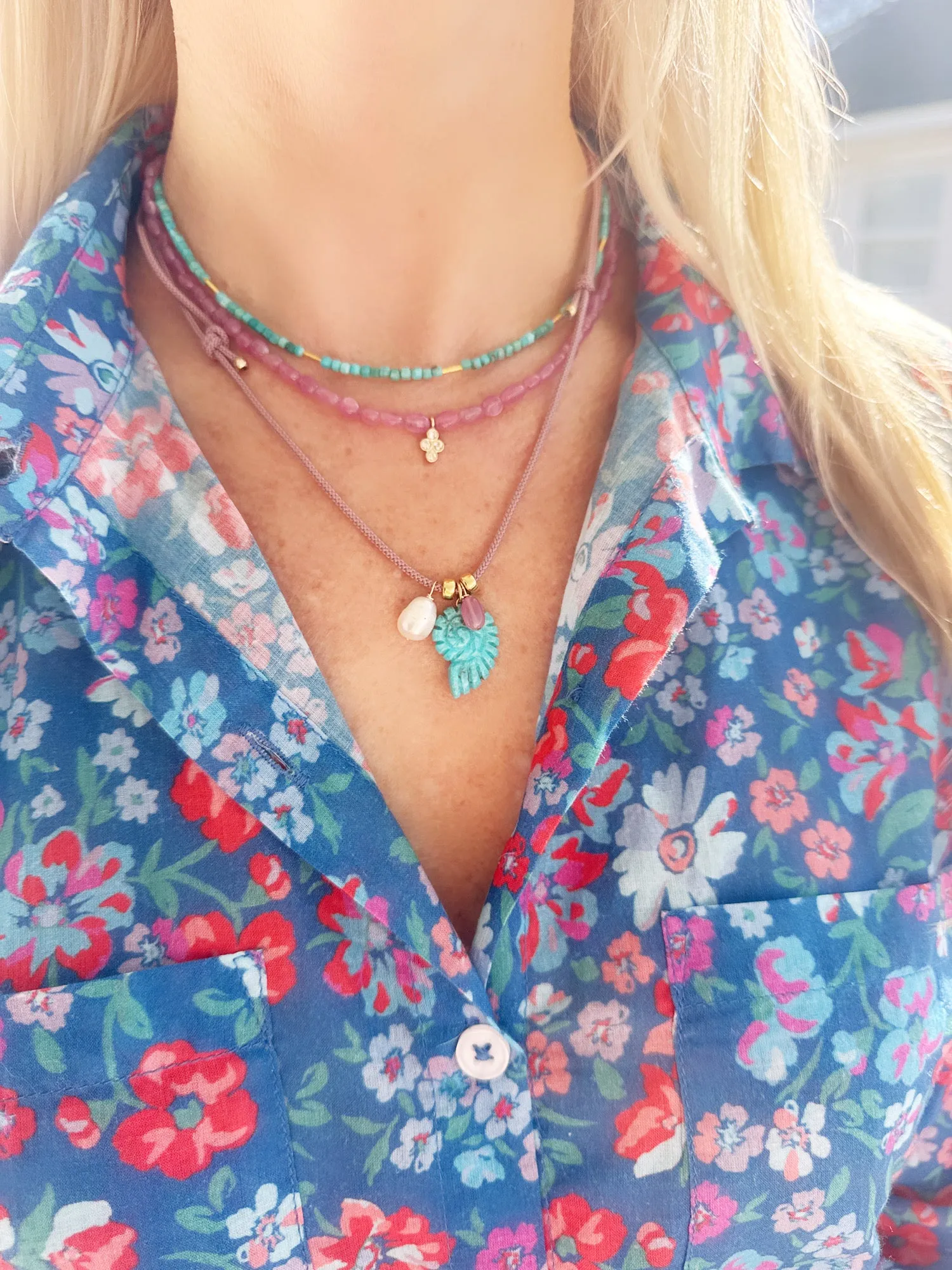 Kumihimo silk cord charm necklace, purple with turquoise nautilus sold by Theodosia product image thumbnail 2