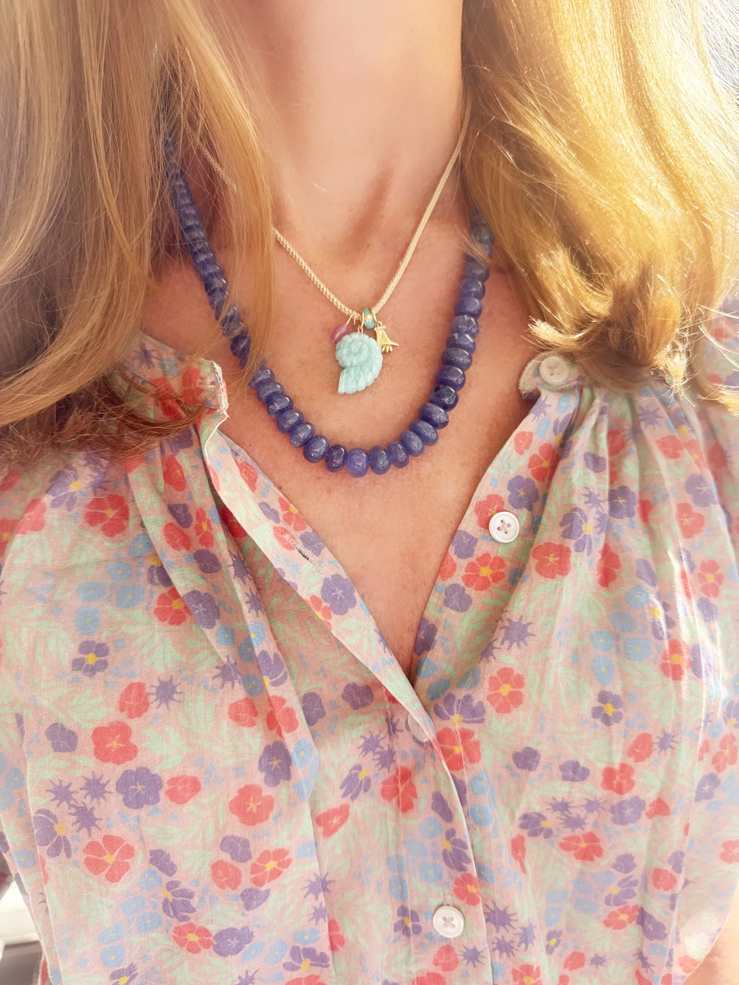 Kumihimo silk cord charm necklace, tan with amazonite nautilus sold by Theodosia product image thumbnail 2