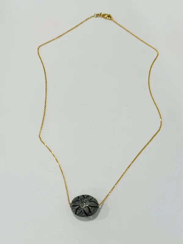 14 kt gold chain with diamond and silver bead made by Theodosia