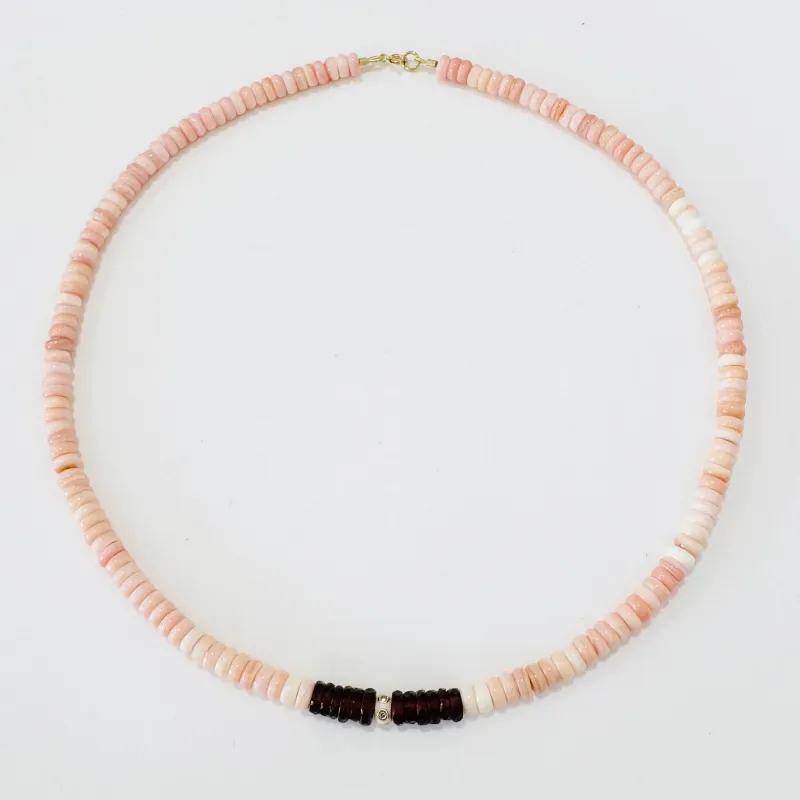 enamel bead pink conch necklace made by Theodosia