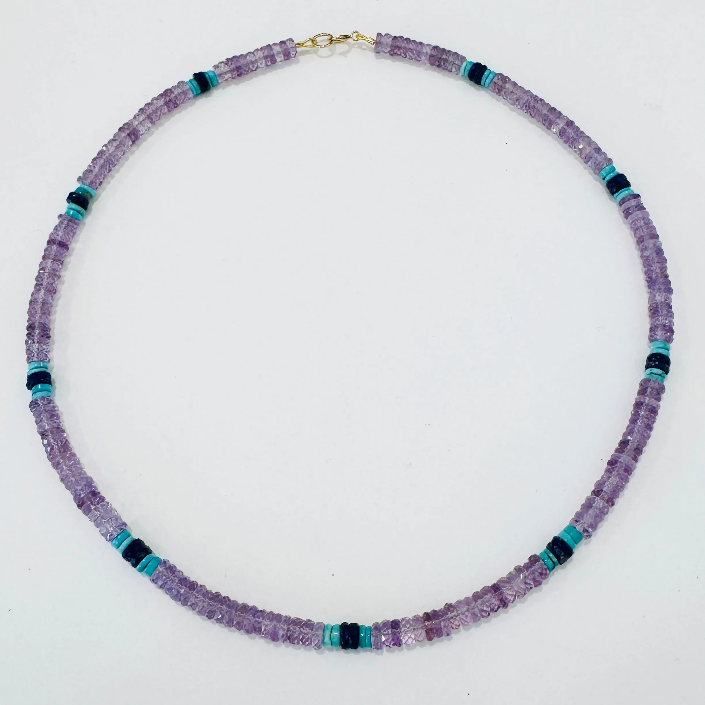 amethyst heishi with turquoise and lapis stations sold by Theodosia