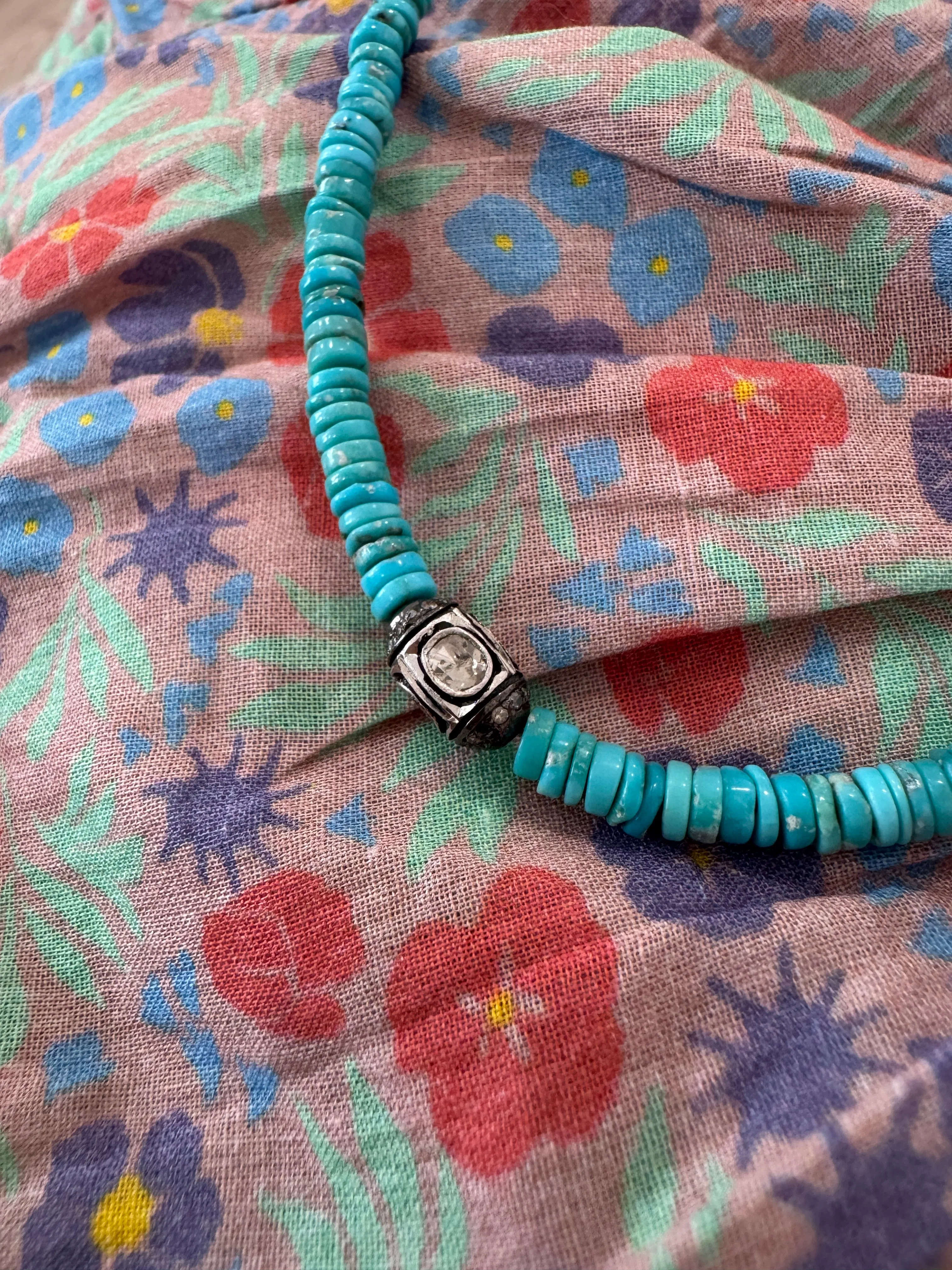 turquoise with diamond and silver bead sold by Theodosia product image thumbnail 2