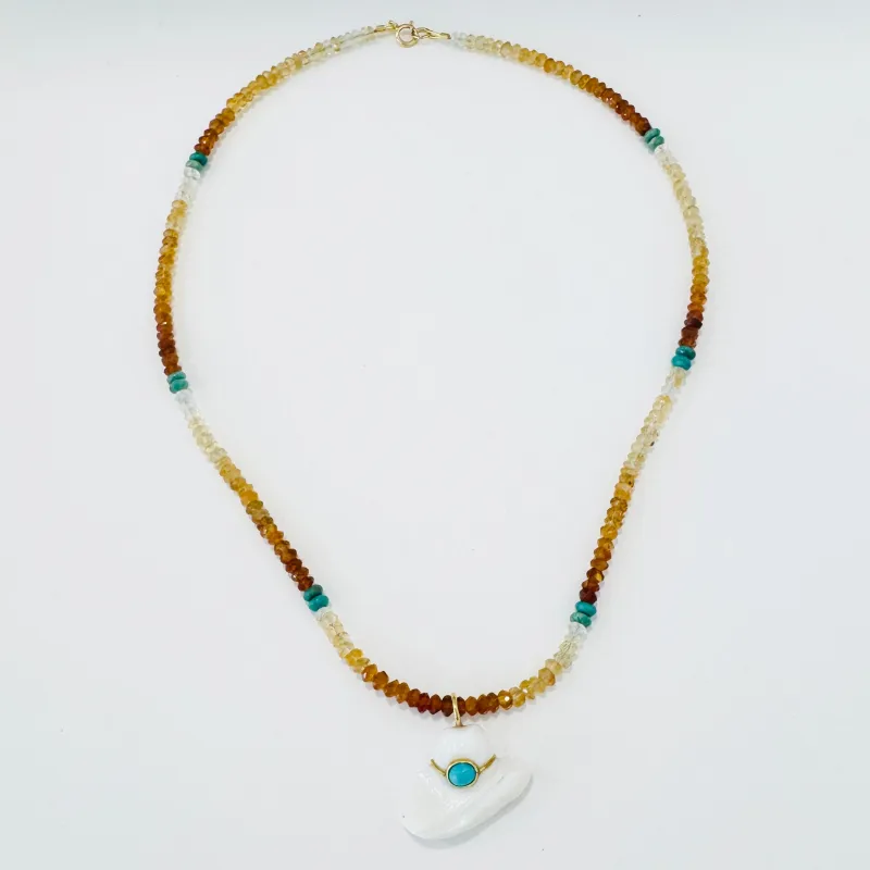 Hessonite garnet and turquoise with cowboy hat made by Theodosia